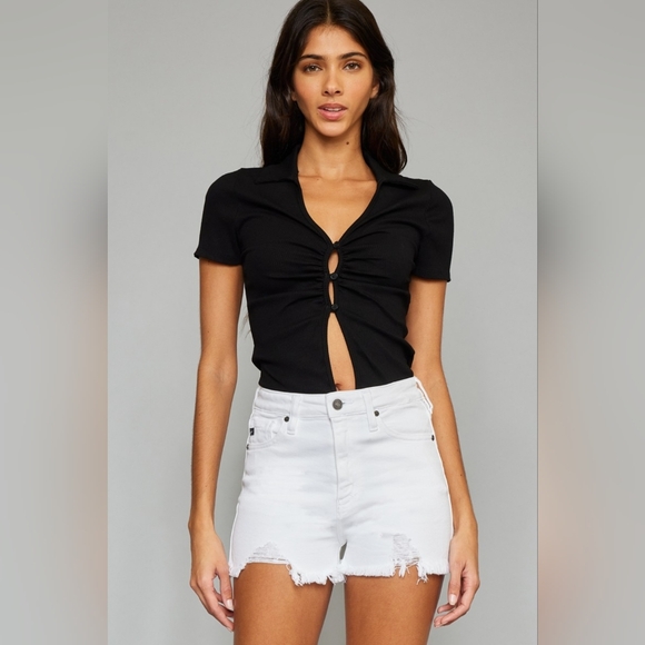 KanCan High Rise Waist Distressed White Denim Cut-off Frayed Hem Jean Shorts - Picture 12 of 16